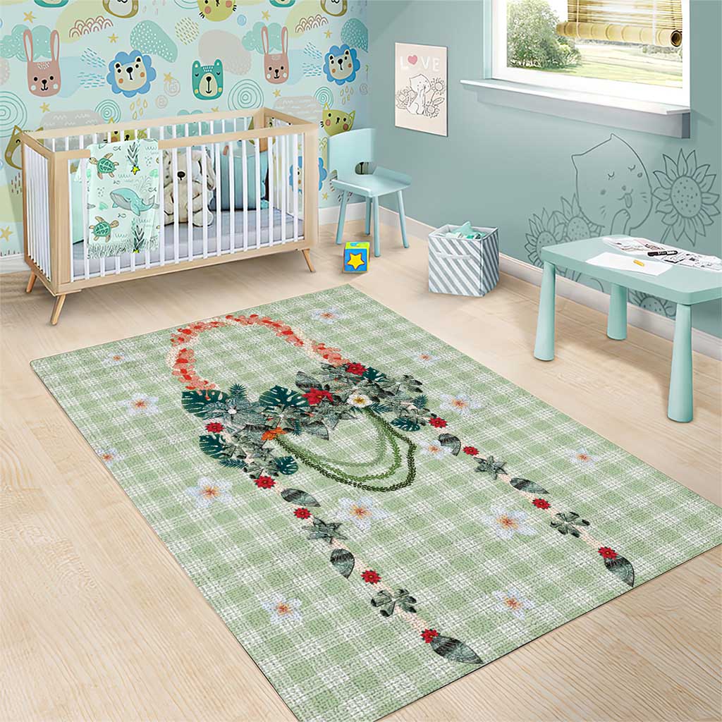 Sage Green Hawaiian Palaka Area Rug Kukui Nut Money Lei - Polynesian Pride