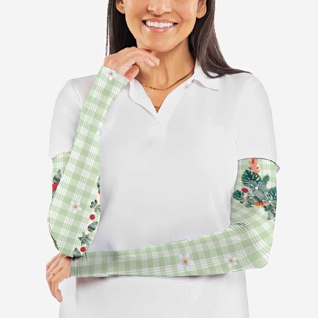 Sage Green Hawaiian Palaka Arm Sleeves Kukui Nut Money Lei - Polynesian Pride