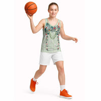 Sage Green Hawaiian Palaka Basketball Jersey Kukui Nut Money Lei - Polynesian Pride