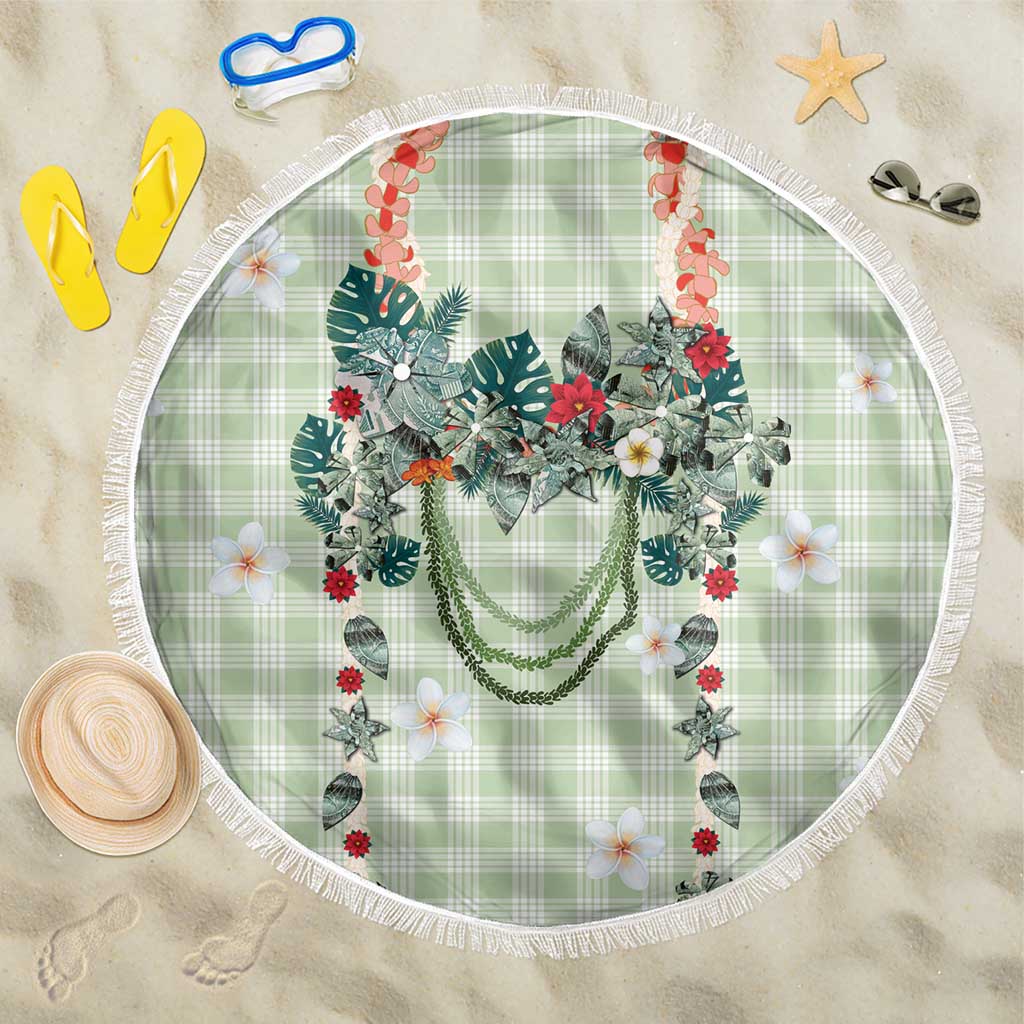 Sage Green Hawaiian Palaka Beach Blanket Kukui Nut Money Lei - Polynesian Pride