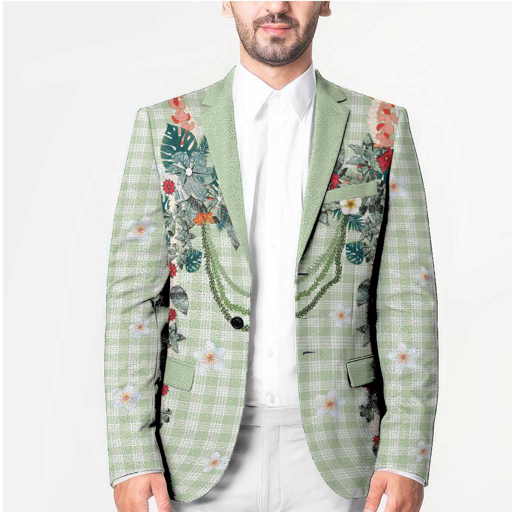 Sage Green Hawaiian Palaka Blazer Kukui Nut Money Lei - Polynesian Pride