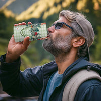 Sage Green Hawaiian Palaka 4 in 1 Can Cooler Tumbler Kukui Nut Money Lei - Polynesian Pride