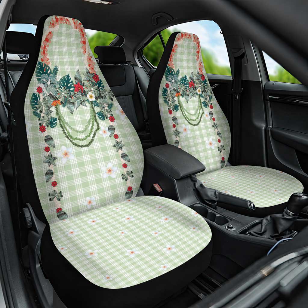 Sage Green Hawaiian Palaka Car Seat Cover Kukui Nut Money Lei - Polynesian Pride