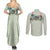 Sage Green Hawaiian Palaka Couples Matching Summer Maxi Dress and Long Sleeve Button Shirt Kukui Nut Money Lei - Polynesian Pride