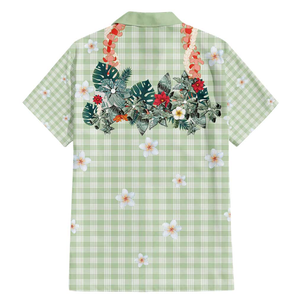 Sage Green Hawaiian Palaka Family Matching Short Sleeve Bodycon Dress and Hawaiian Shirt Kukui Nut Money Lei - Polynesian Pride