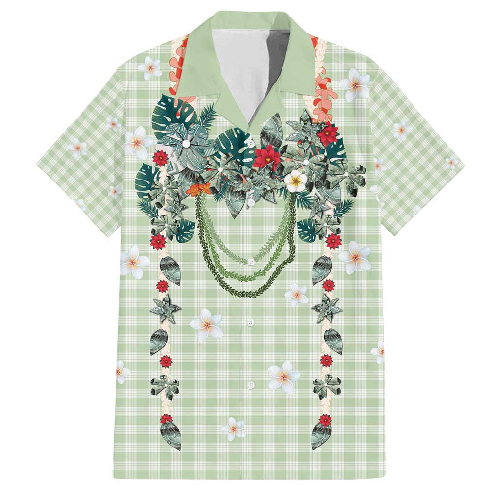 Sage Green Hawaiian Palaka Family Matching Summer Maxi Dress and Hawaiian Shirt Kukui Nut Money Lei - Polynesian Pride
