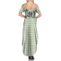 Sage Green Hawaiian Palaka Family Matching Summer Maxi Dress and Hawaiian Shirt Kukui Nut Money Lei - Polynesian Pride