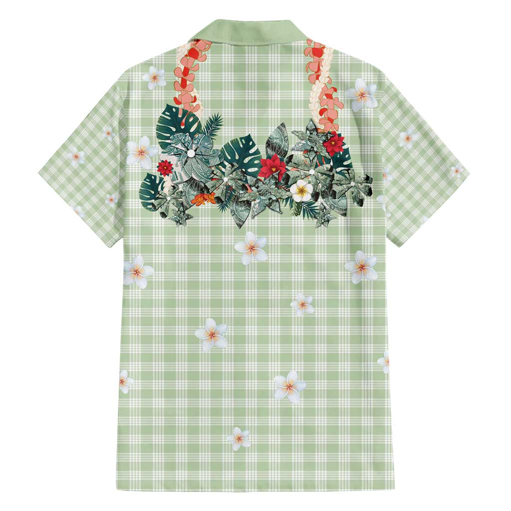 Sage Green Hawaiian Palaka Family Matching Tank Maxi Dress and Hawaiian Shirt Kukui Nut Money Lei - Polynesian Pride