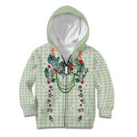 Sage Green Hawaiian Palaka Kid Hoodie Kukui Nut Money Lei - Polynesian Pride