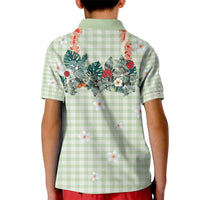 Sage Green Hawaiian Palaka Kid Polo Shirt Kukui Nut Money Lei - Polynesian Pride