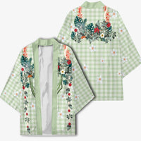 Sage Green Hawaiian Palaka Kimono Kukui Nut Money Lei - Polynesian Pride