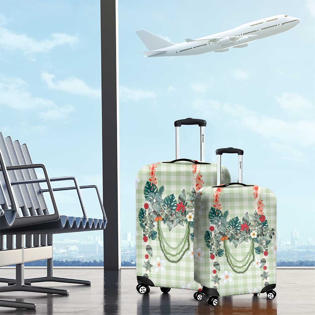 Sage Green Hawaiian Palaka Luggage Cover Kukui Nut Money Lei - Polynesian Pride