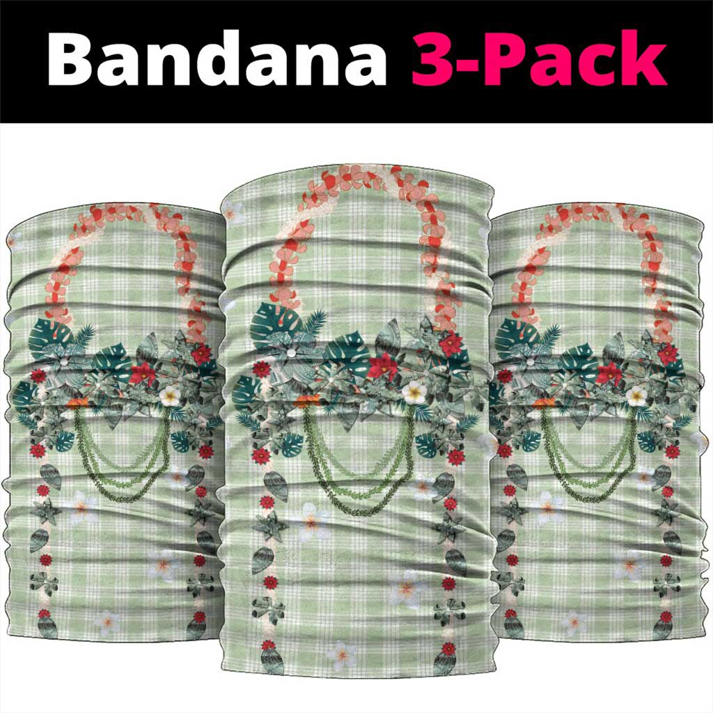 Sage Green Hawaiian Palaka Neck Gaiter Kukui Nut Money Lei - Polynesian Pride