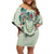 Sage Green Hawaiian Palaka Off Shoulder Short Dress Kukui Nut Money Lei - Polynesian Pride