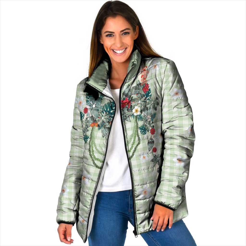 Sage Green Hawaiian Palaka Padded Jacket Kukui Nut Money Lei - Polynesian Pride