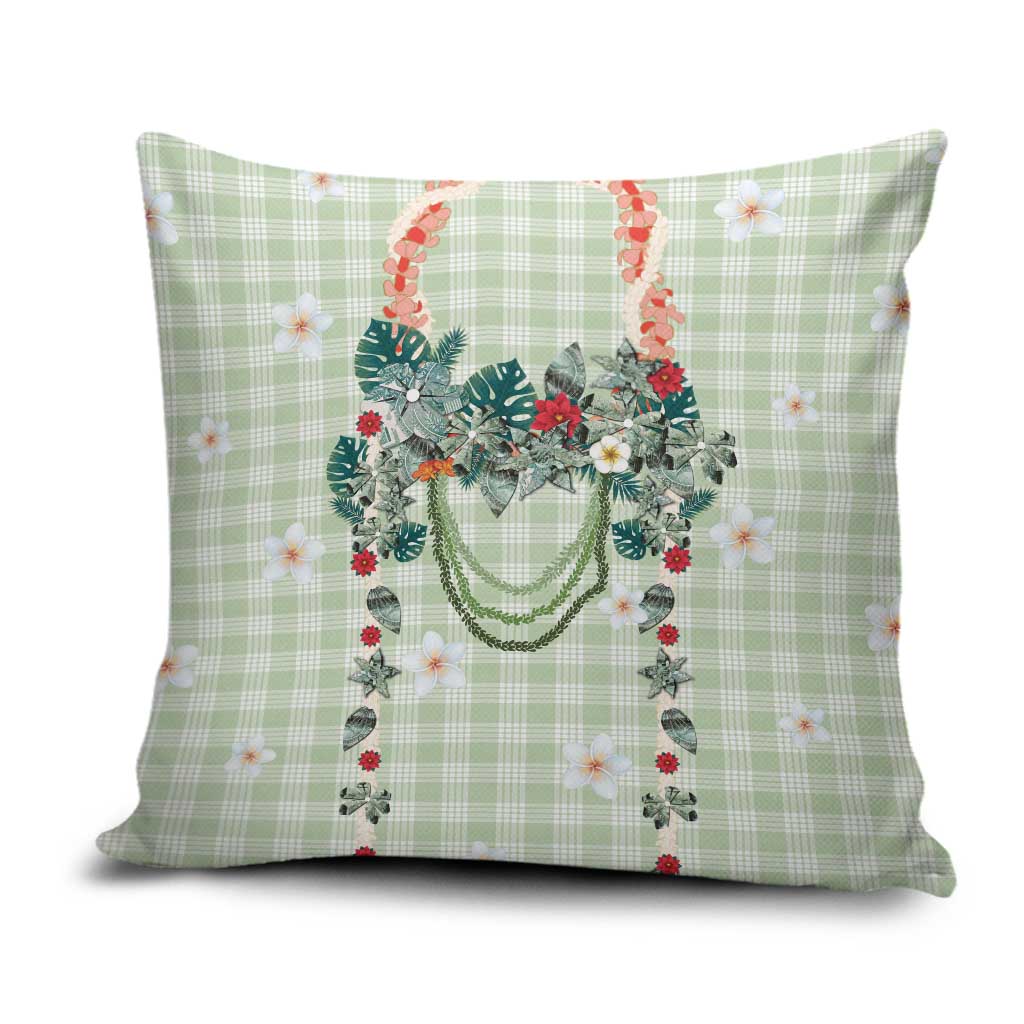 Sage Green Hawaiian Palaka Pillow Cover Kukui Nut Money Lei - Polynesian Pride