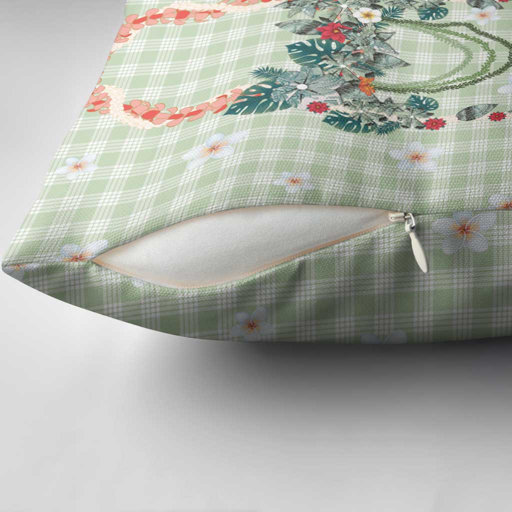 Sage Green Hawaiian Palaka Pillow Cover Kukui Nut Money Lei - Polynesian Pride