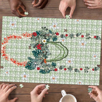 Sage Green Hawaiian Palaka Puzzle Kukui Nut Money Lei - Polynesian Pride