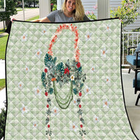 Sage Green Hawaiian Palaka Quilt Kukui Nut Money Lei - Polynesian Pride