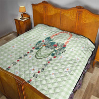 Sage Green Hawaiian Palaka Quilt Kukui Nut Money Lei - Polynesian Pride