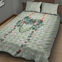 Sage Green Hawaiian Palaka Quilt Bed Set Kukui Nut Money Lei - Polynesian Pride
