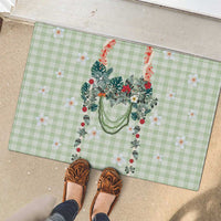 Sage Green Hawaiian Palaka Rubber Doormat Kukui Nut Money Lei - Polynesian Pride