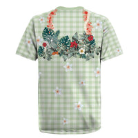 Sage Green Hawaiian Palaka Rugby Jersey Kukui Nut Money Lei - Polynesian Pride