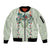 Sage Green Hawaiian Palaka Sleeve Zip Bomber Jacket Kukui Nut Money Lei - Polynesian Pride