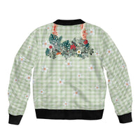 Sage Green Hawaiian Palaka Sleeve Zip Bomber Jacket Kukui Nut Money Lei LT9 - Polynesian Pride
