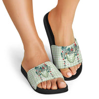 Sage Green Hawaiian Palaka Slide Sandals Kukui Nut Money Lei - Polynesian Pride