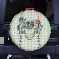 Sage Green Hawaiian Palaka Spare Tire Cover Kukui Nut Money Lei - Polynesian Pride