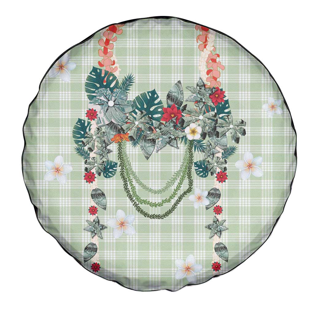 Sage Green Hawaiian Palaka Spare Tire Cover Kukui Nut Money Lei - Polynesian Pride