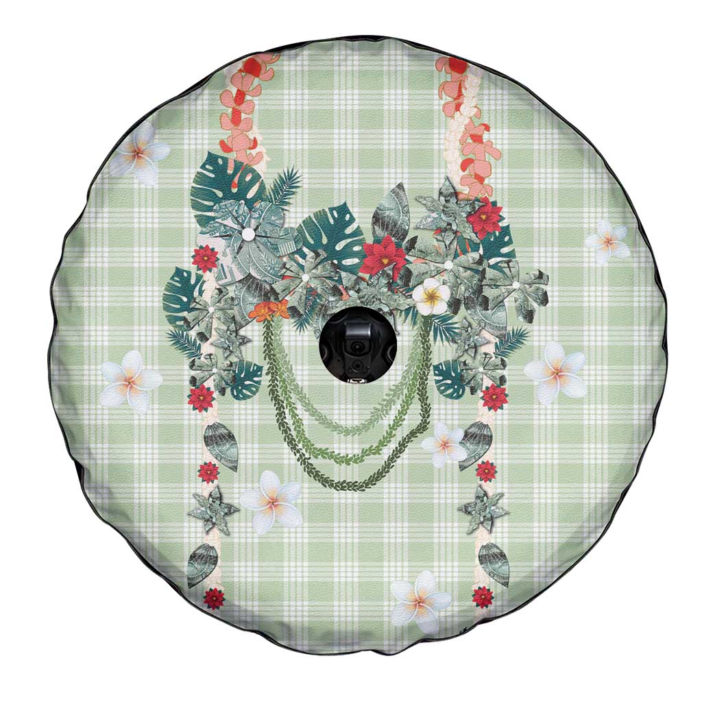 Sage Green Hawaiian Palaka Spare Tire Cover Kukui Nut Money Lei - Polynesian Pride