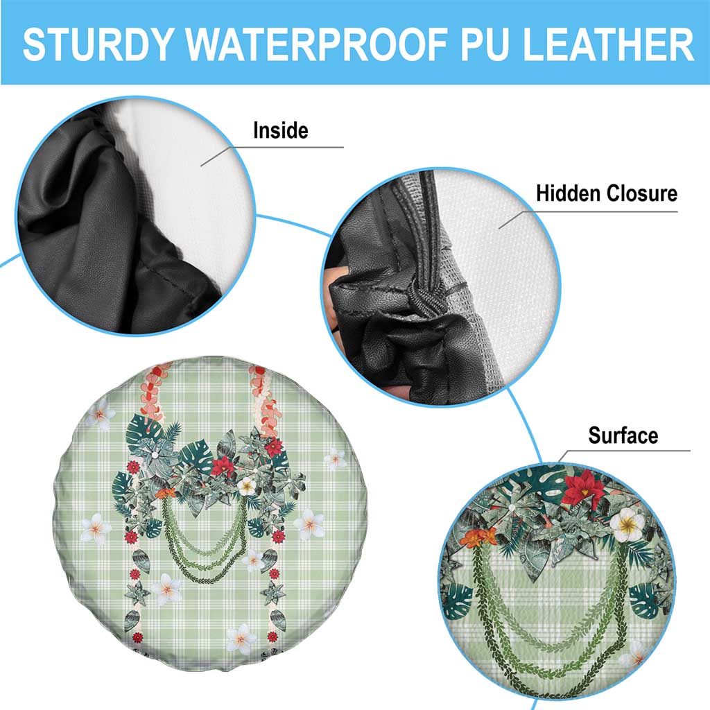 Sage Green Hawaiian Palaka Spare Tire Cover Kukui Nut Money Lei - Polynesian Pride