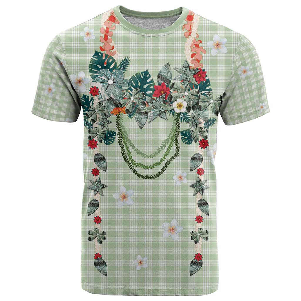 Sage Green Hawaiian Palaka T Shirt Kukui Nut Money Lei - Polynesian Pride