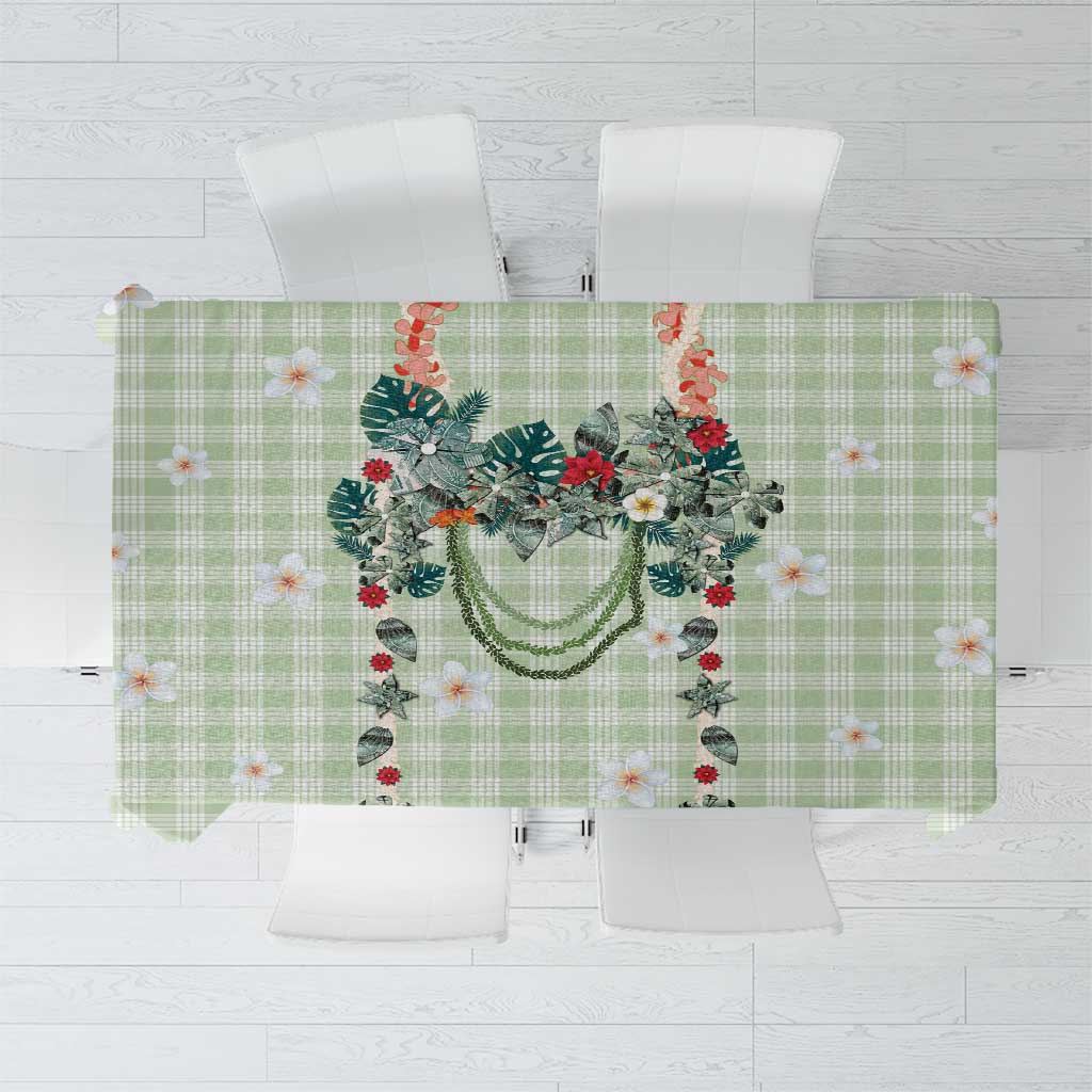 Sage Green Hawaiian Palaka Tablecloth Kukui Nut Money Lei - Polynesian Pride