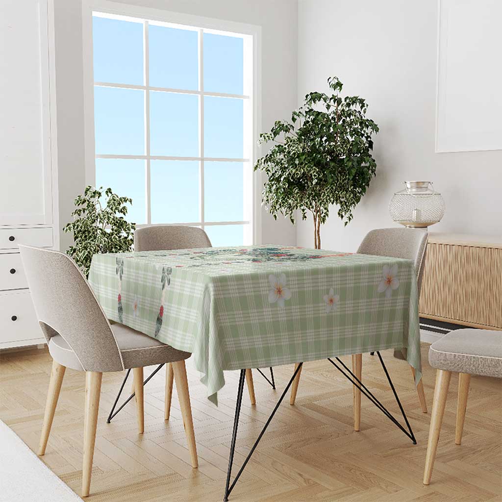 Sage Green Hawaiian Palaka Tablecloth Kukui Nut Money Lei - Polynesian Pride