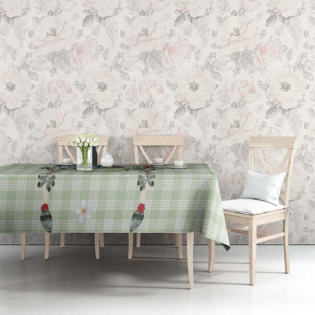 Sage Green Hawaiian Palaka Tablecloth Kukui Nut Money Lei - Polynesian Pride