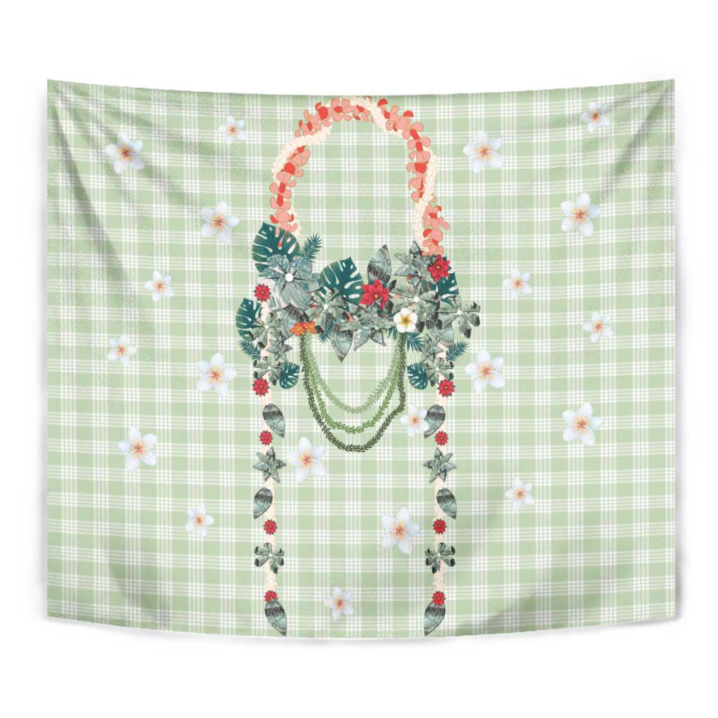 Sage Green Hawaiian Palaka Tapestry Kukui Nut Money Lei - Polynesian Pride