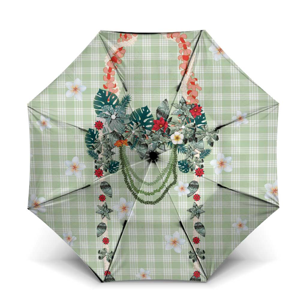 Sage Green Hawaiian Palaka Umbrella Kukui Nut Money Lei - Polynesian Pride
