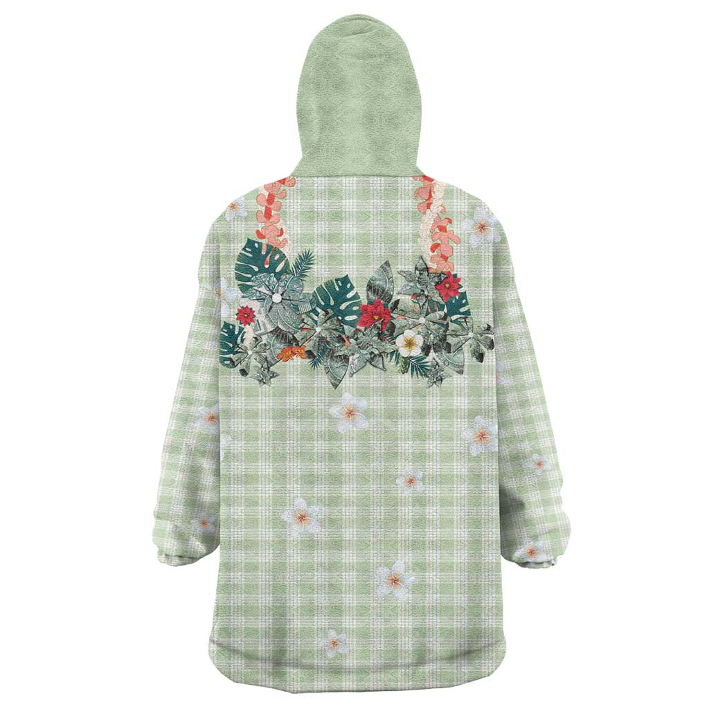 Sage Green Hawaiian Palaka Wearable Blanket Hoodie Kukui Nut Money Lei - Polynesian Pride