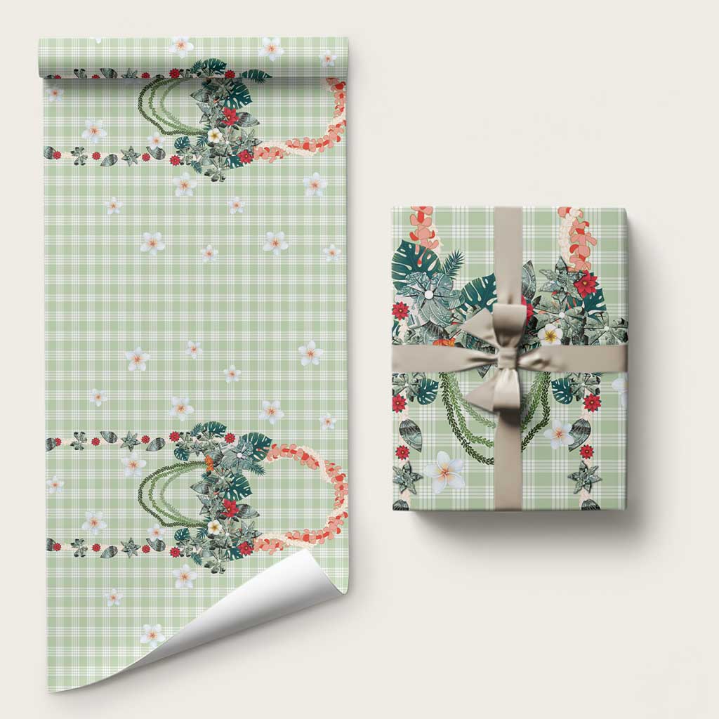 Sage Green Hawaiian Palaka Wrapping Paper Kukui Nut Money Lei LT9 58" × 23" Green - Polynesian Pride