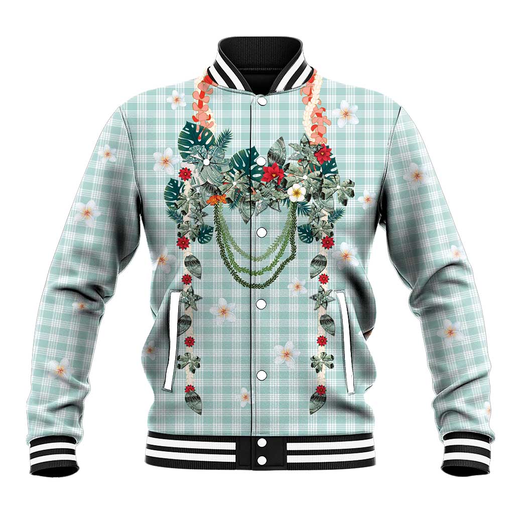 Turquoise Hawaiian Palaka Baseball Jacket Kukui Nut Money Lei - Polynesian Pride