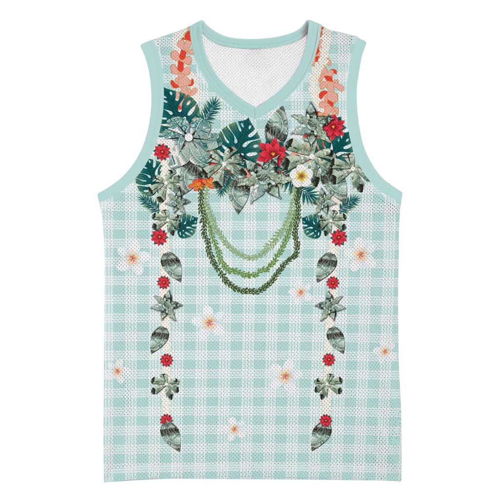 Turquoise Hawaiian Palaka Basketball Jersey Kukui Nut Money Lei - Polynesian Pride