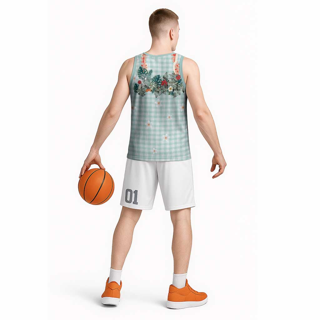Turquoise Hawaiian Palaka Basketball Jersey Kukui Nut Money Lei - Polynesian Pride