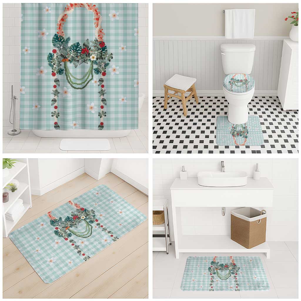 Turquoise Hawaiian Palaka Bathroom Set Kukui Nut Money Lei - Polynesian Pride
