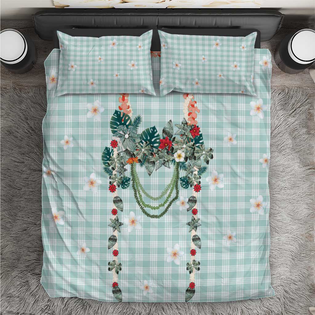 Turquoise Hawaiian Palaka Bedding Set Kukui Nut Money Lei - Polynesian Pride