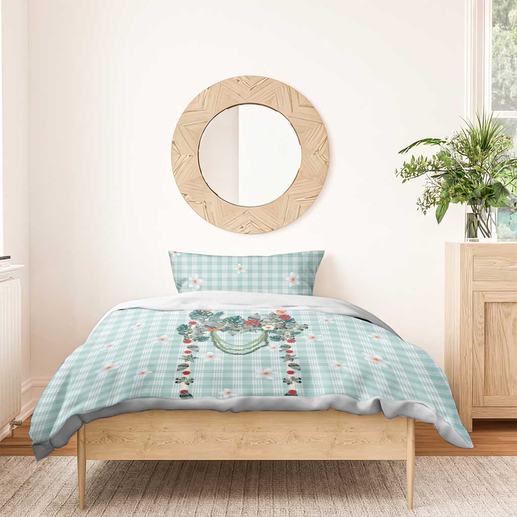 Turquoise Hawaiian Palaka Bedding Set Kukui Nut Money Lei - Polynesian Pride