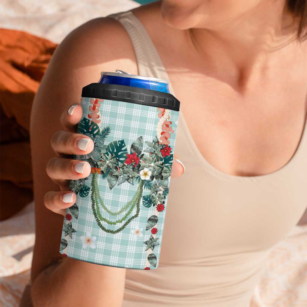 Turquoise Hawaiian Palaka 4 in 1 Can Cooler Tumbler Kukui Nut Money Lei - Polynesian Pride