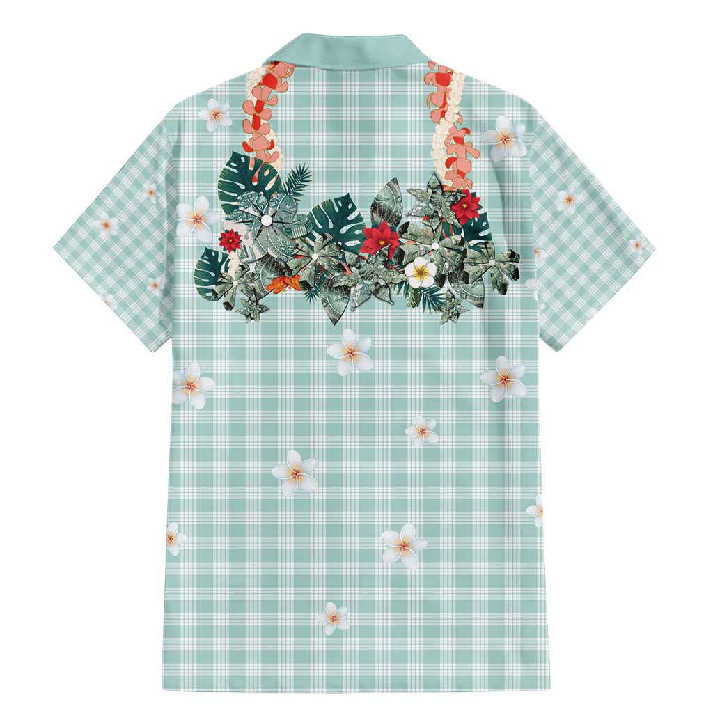 Turquoise Hawaiian Palaka Family Matching Mermaid Dress and Hawaiian Shirt Kukui Nut Money Lei - Polynesian Pride